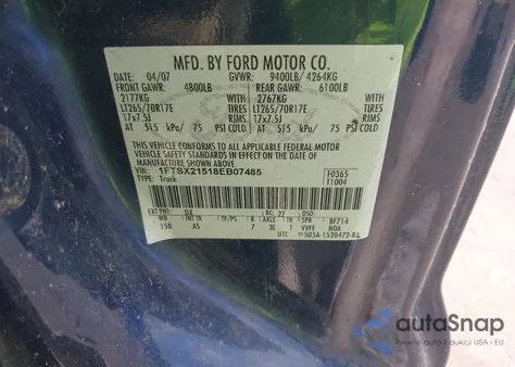 2008 Ford F-250 Fx4/Lariat/Xl/Xlt z USA, uszkodzony, nr VIN 1FTSX21518EB07485